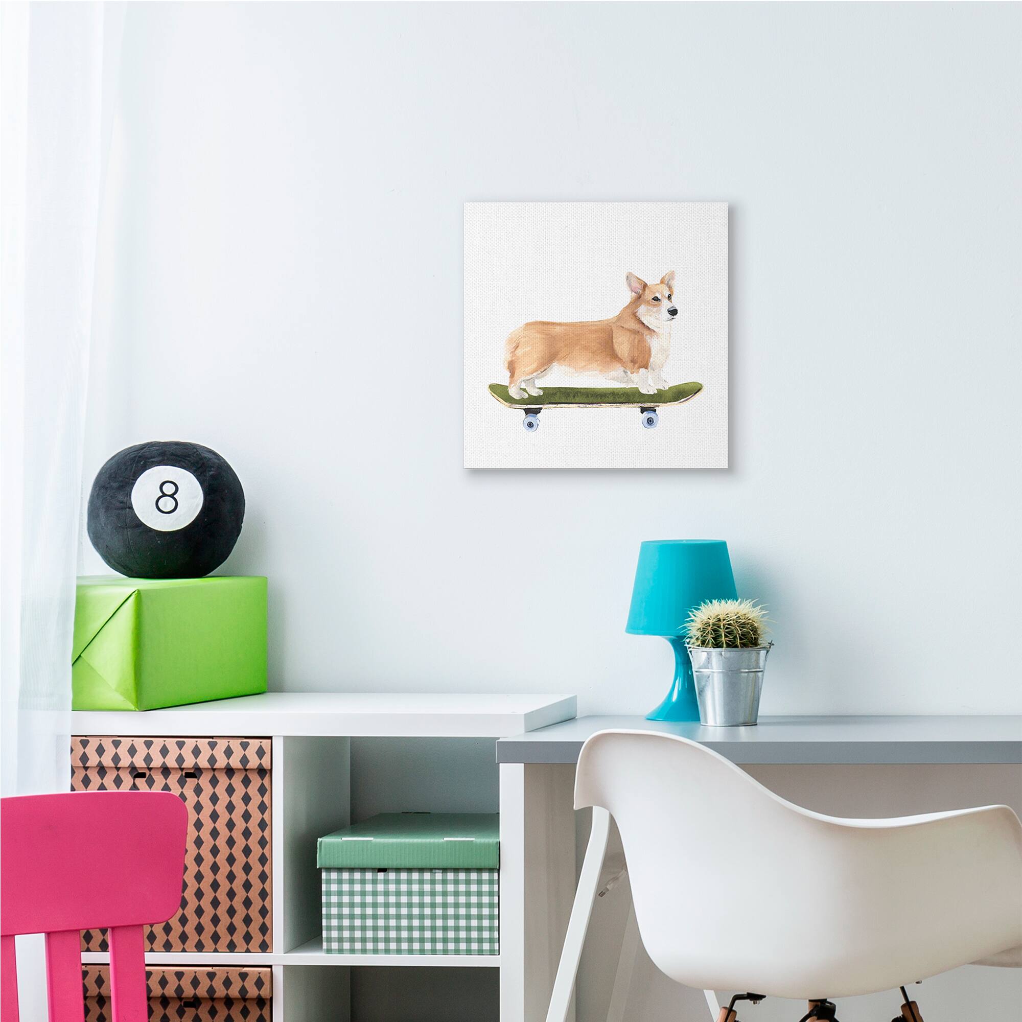 Stupell Industries Playful Corgi Pet Dog on Green Skateboard Canvas Wall Art